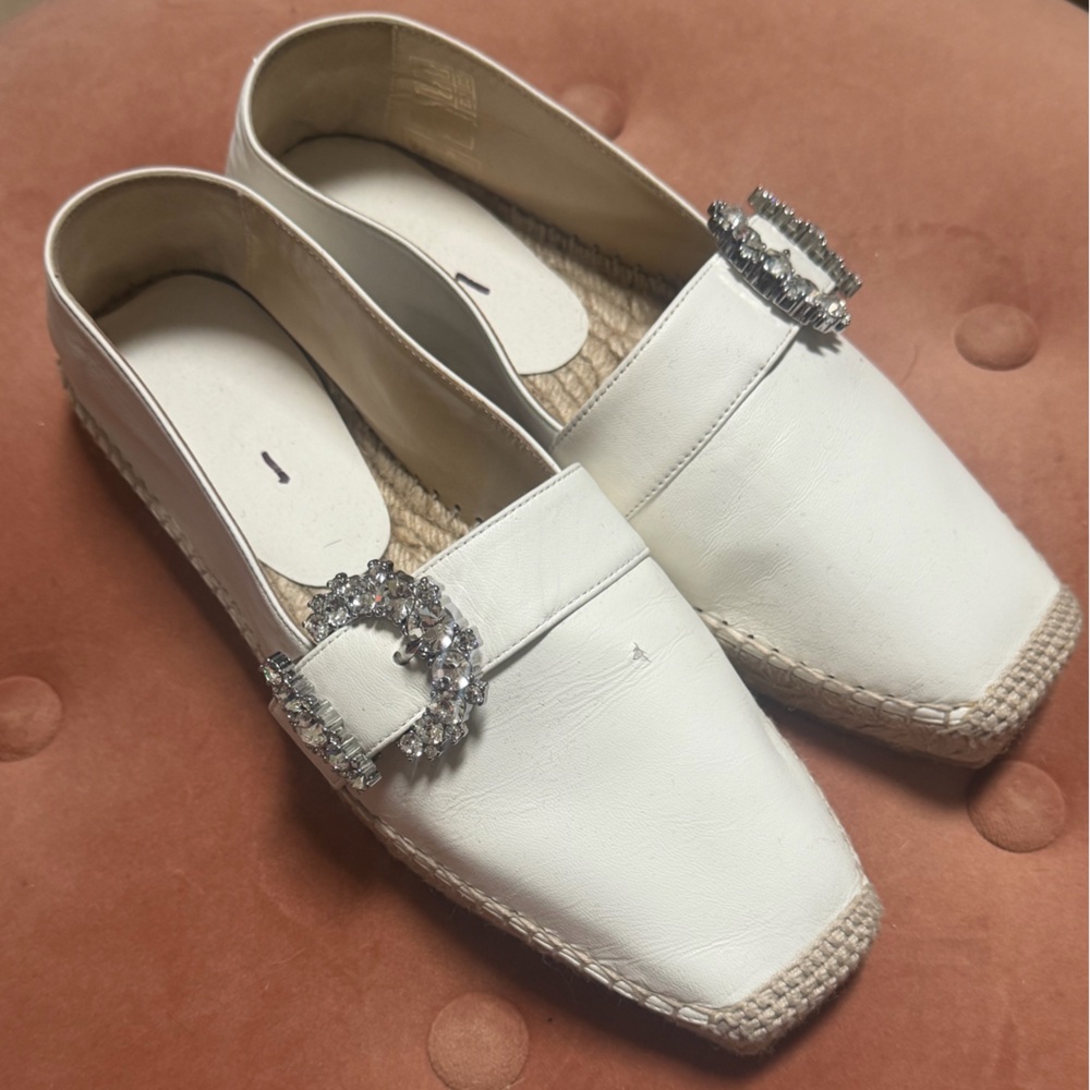 Jimmy Choo White Espadrilles Embellished Slip-On Loafers - Women's